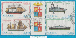 USATI ITALIA 1977 - Ref.0381B "COSTRUZIONI NAVALI ITALIANE" Blocco Di 4 Val. Con Le Appendici - - 1971-80: Used