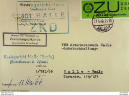 DDR-Dienst Orts-Brief Mit ZU-Aufkleber U ZKD-KastenStpl. Vom Kreisgericht 401 Halle Stadtbezirk West V 12.5.66 Knr: E 2x - Storia Postale