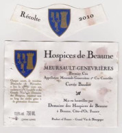 Etiquette Et Collerette HOSPICES DE BEAUNE " MEURSAULT GENEVRIERES 2010- Cuvée Baudot " (2947)_ev482 - Bourgogne