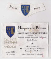 Etiquette Et Collerette HOSPICES DE BEAUNE " MEURSAULT GENEVRIERES 2009- Cuvée Baudot " (2944)_ev472 - Bourgogne