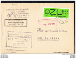 ZKD-Fern-Brief Mit ZU-Marke Gestr. Papier, KaSt. Sw. Statt Violett Vom "Staatliches Vertragsgericht Dresden" Knr: E2y ZU - Covers & Documents