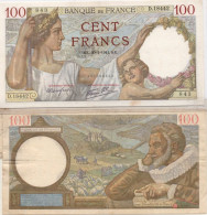 France 100 Francs 1943-1944 P-94 Very Fine NO Pinholes - 100 F 1939-1942 ''Sully''