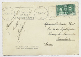 GIBRALTAR 1/2D GREEN QUEEN KING ENGLAND SOLO CARD GIBRALTAR 1940 TO FRANCE - Gibraltar