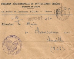 FRANCE ANNEE 1946 DIRECTION DEPARTEMENTALE DU RAVITAILLEMENT GENERALTOURS 13 4 45 TB  - Frankobriefe