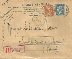 FRANCE ANNEE 1923 N°181, 235 PERFORE SG SOCIETE GENERALE REC  20 2 34 TB  - Lettres & Documents