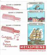 3 Buvard METASPIRINE Bateau Clipper 1830 Drakkar 843 Caravel 1492 - Chemist's