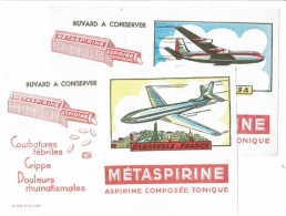2 Buvard METASPIRINE Avion Aviantion Caravelle France Boing 707 USA - Produits Pharmaceutiques