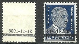 Turkey; 1938 Ataturk Mourning 12 1/2 K. "Abklatsch" ERROR - Unused Stamps