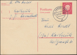 Postkarte P 44 Heuss Mit Beidruck 4x22 Mm, DARMSTADT 8.3.61 Nach Karlsruhe - Postkaarten - Ongebruikt