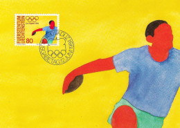 LIECHTENSTEIN. MAXICARD FIRST DAY. OLYMPIC GAMES. LOS ANGELES 1984. DISCUS - Maximum Cards