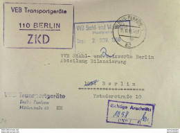 ZKD-Orts-Brf Mit Viol. ZKD-Kastenst. U. Kontr-Stpl. "Richtige Anschrift.. (1501/4)" VEB Transportgeräte Berlin 31.10.66 - Covers & Documents