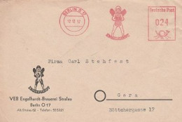 DDR Brief Mit Freistempel Berlin 1952 Rot VEB Engelhart Brauerei Stralau Motiv Engel Bier - Maschinenstempel (EMA)