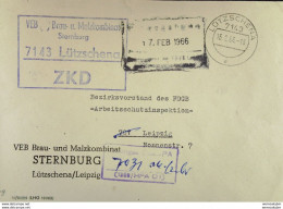ZKD-Fern-Brief Mit Viol. ZKD-Kastenst. U. Kontr-Stpl. "Richtiges Best.-PA (1308/HPA 01)" OSt. Lützschena 15.2.66 - Covers & Documents