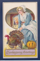 CPA Thanksgiving Fantaisie Fête Gaufrée Embossed Non Circulée Femme Woman Paillettes En Relief - Thanksgiving