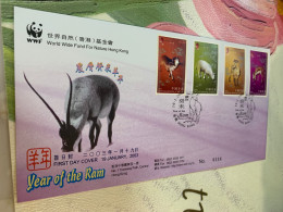 Hong Kong Stamp FDC 2003 New Year Ram WWF - Lettres & Documents