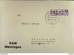 ZKD-Fern-Bf Vom 12.02.57 MEININGEN Nach Dresden, OSt. In Seltener Form "Kennbuchstabe Zwischen Sternen" (* A *) - Storia Postale