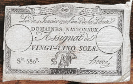 Assignat 25 Sols - 4 Janvier 1792 - Série 580 - Domaine Nationaux - Assegnati