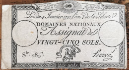 Assignat 25 Sols - 4 Janvier 1792 - Série 280 - Domaine Nationaux - Assignats