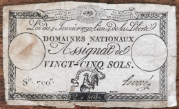 Assignat 25 Sols - 4 Janvier 1792 - Série 700 - Domaine Nationaux - Assignate