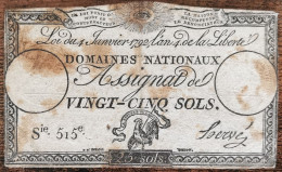 Assignat 25 Sols - 4 Janvier 1792 - Série 515 - Domaine Nationaux - Assignats