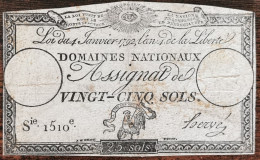 Assignat 25 Sols - 4 Janvier 1792 - Série 1510 - Domaine Nationaux - Assignats