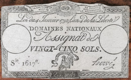 Assignat 25 Sols - 4 Janvier 1792 - Série 1617 - Domaine Nationaux - Assignats & Mandats Territoriaux