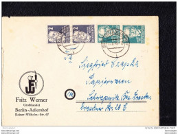 SBZ: Fern-Brief Mit 10 U 2 Pf Köpfe I, 10 Pf Seltene Farbe Gelbgrün Unter UV, Von BERLIN-ADLERSHOF 11.8.45 Knr: 215b(2) - Covers & Documents