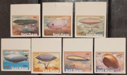 Vietnam Viet Nam Zeppelin / Airship MNH Imperf Stamps With Top Margin 1990 - Scott#2171-2177 (Ms602) - Vietnam