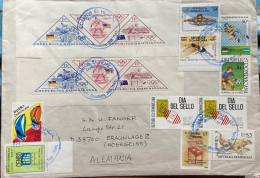 DOMINICAN 1994, COVER USED TO GERMANY,  OLYMPIC 1956 EQUESTRIAN, JUMP, SPORT, SWIMMING, TENNIS, FOOTBALL, STAMP ON STAMP - Dominica (1978-...)