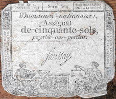 Assignat 50 Sols - 4 Janvier 1792 - Série 629 - Domaine Nationaux - Assignats