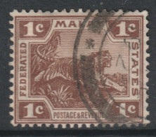 Malaya Federated States FMS Scott 49 - SG52, 1922 Leaping Tiger 1c Brown Used - Federated Malay States