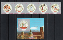 Fujeira 1971 Olympic Games Munich, Fencing, Wrestling Etc. Strip Of 5 + S/s Imperf. MNH - Ete 1972: Munich