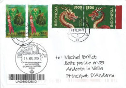 Année Du Dragon, 2024., Belle Lettre Recommandée D'Indonésie, Envoyée En Andorra, Avec Timbre à Date Arrivée - Indonesië