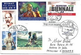 Holi-Festival Of Natural Colours 2024, Belle Lettre D'Inde Adressée En Andorre, Avec Timbre à Date Arrivée - Storia Postale