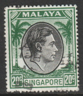 Singapore Scott 12a - SG24, 1948 George VI 20c Green Perf 17.1/2 X 18 Used - Singapour (...-1959)