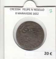 CRE3394 MONEDA ESPAÑA FELIPE IV RESELLO 8 MARAVEDIS 1652 - Altri & Non Classificati