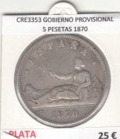 CRE3353 MONEDA ESPAÑA GOBIERNO PROVISIONAL 5 PESETAS 1870 - Other & Unclassified