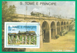 Sao Tome And Principe 1989 Year, Used Block  Trains - Sao Tomé Y Príncipe