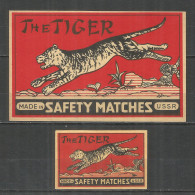 UdSSR Russia 2 Old Export Matchbox Labels Tiger - Boites D'allumettes - Etiquettes