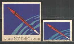 UdSSR Russia 2 Old Export Matchbox Labels Rocket - Boites D'allumettes - Etiquettes