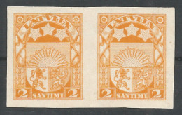 Latvia 1927  2 Sant. Type I (Y) 2 Mint Stamps No Gum Imperf. - Lettonia