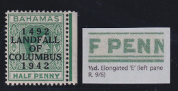 Bahamas, SG 162a, MNH Selvage "Elongated E" Variety - 1859-1963 Crown Colony