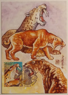 SMILODON / ANIMAL PREHISTORIQUE Genre TIGRE - Carte Philatélique Avec Timbre Et Cachet 1er Jour - Tiger