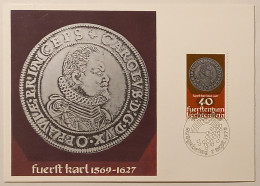 PIECE MONNAIE ET MEDAILLE - PRINCE CHARLES - Carte Philatélique Timbre LIECHTENSTEIN Et Cachet 1er Jour - Munten (afbeeldingen)