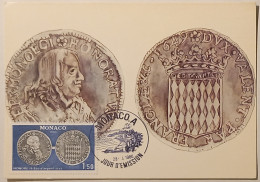 MONNAIE / PIECE HONORE II Ecu Argent 1649 - Carte Philatélique Monaco Avec Timbre Et Cachet 1er Jour - Münzen (Abb.)