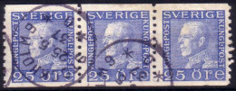 Sweden - Facit #183 Gustav V Profil Vänster, 25 öre Blue *3-strip* - Usados