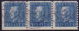 Sweden - Facit #188 Gustav V Profil Vänster, 40 öre Blue *3-strip* - Usados