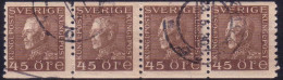 Sweden - Facit #191 Gustav V Profil Vänster, 45 öre Brown *4-strip* - Usados