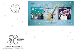 Sweden Suède Suède 2024 ABBA 50 Years Of Waterloo Set Of 3 Stamps In Block FDC - Música