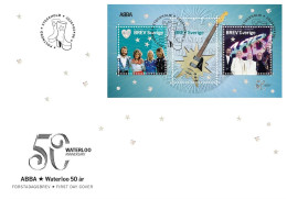 Sweden Suède Suède 2024 ABBA 50 Years Of Waterloo Set Of 3 Stamps In Block FDC - FDC